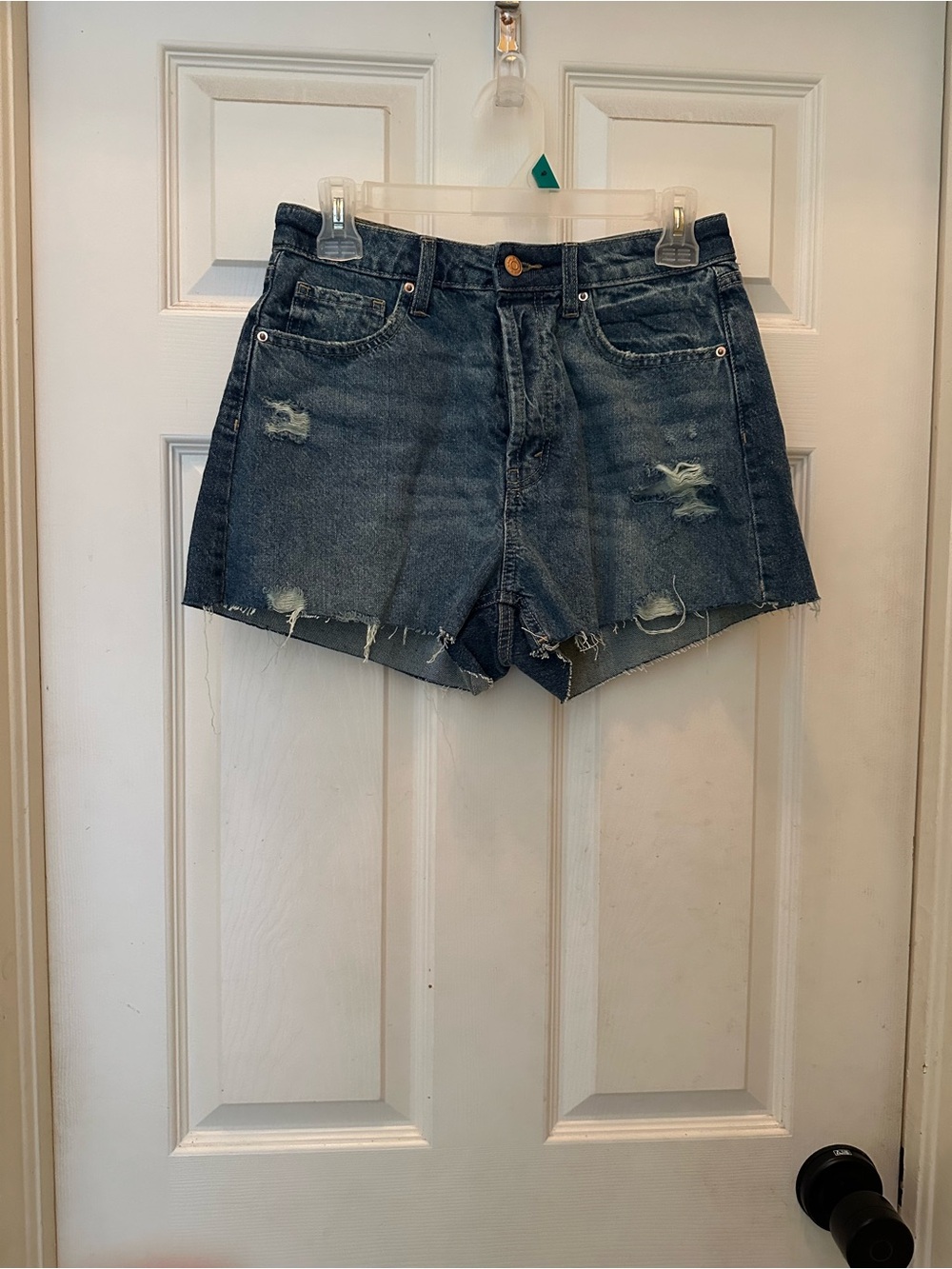 Dark Blue Distressed Denim Women's Cutoff Shorts